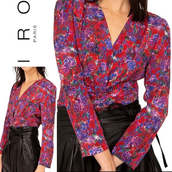 $398 IRO PARIS 100% Silk Red Purple Floral Print Blouse Top – Size EU 40/ USA 8 - Picture 1 of 14